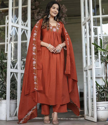 DESIHOOR Embroidered Kurta, Trouser/Pant & Dupatta Set