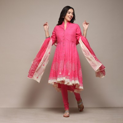 BIBA Solid Kurta, Churidar & Dupatta Set