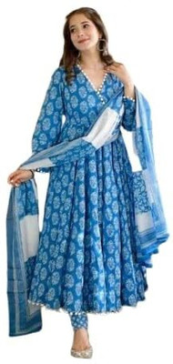 Kezlin Floral Print Anarkali Kurta, Bottom & Dupatta Set