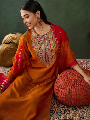 Tasrika Embroidered Kurta, Trouser/Pant & Dupatta Set