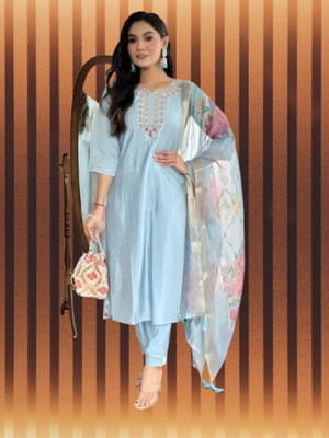 Aksa Fashion Embroidered Kurta, Trouser/Pant & Dupatta Set