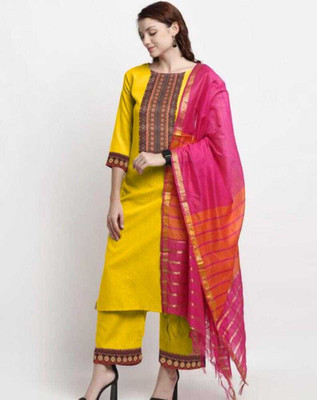 AnAdhTex Self Design, Woven Kurta, Palazzo & Dupatta Set