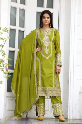 Netra Creation Embroidered Kurta, Trouser/Pant & Dupatta Set