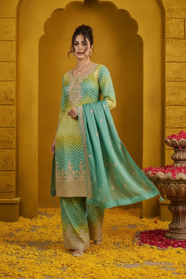 Tasrika Embroidered Kurta, Sharara & Dupatta Set