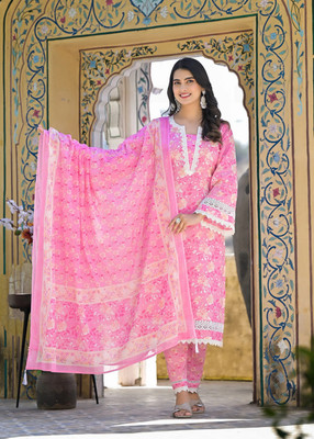 PINK GALAXY Printed Kurta, Trouser/Pant & Dupatta Set