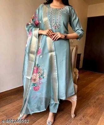 iqra creation Embellished Kurta, Churidar & Dupatta Set