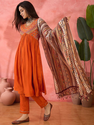 Sangria Embroidered Anarkali Kurta, Bottom & Dupatta Set