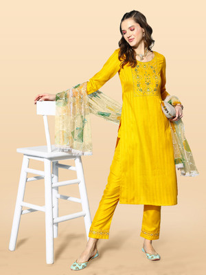 Anouk Rustic Embroidered Kurta, Trouser/Pant & Dupatta Set