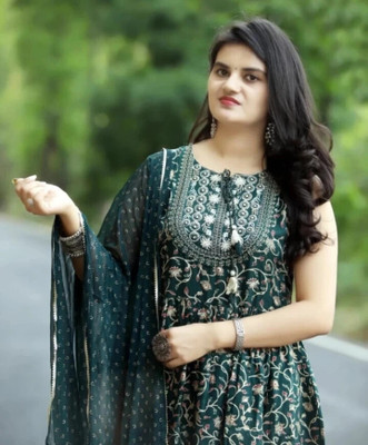 AnviTextile Embroidered Kurta, Sharara & Dupatta Set