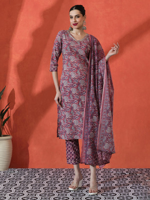 Sangria Embroidered Kurta, Trouser/Pant & Dupatta Set