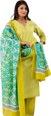 sabohi Geometric Print Kurta, Trouser/Pant & Dupatta Set