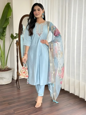 Aksa Fashion Embroidered Kurta, Trouser/Pant & Dupatta Set