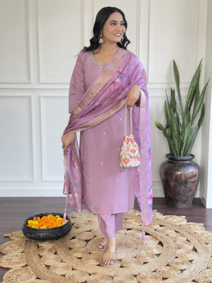 Ananta Creation Embroidered Kurta, Churidar & Dupatta Set