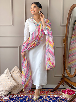 Fabrion Embroidered Kurta, Salwar & Dupatta Set