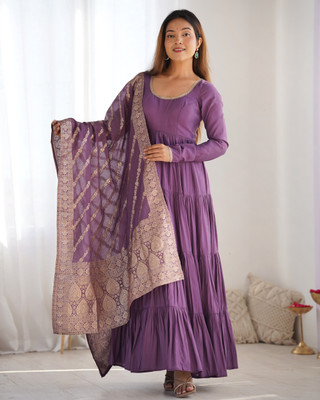 LOKITA WORLD Solid Anarkali Kurta, Bottom & Dupatta Set