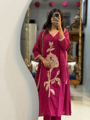 K CREATION Embroidered Kurta, Salwar & Dupatta Set