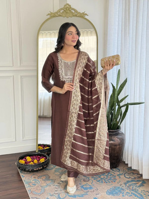 gunvitrendz Woven Kurta, Trouser/Pant & Dupatta Set