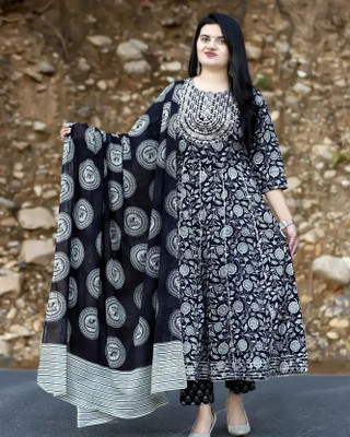 Kurteeking Online Embroidered Anarkali Kurta, Bottom & Dupatta Set