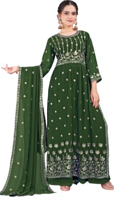 MUMAL Embroidered Kurta, Palazzo & Dupatta Set