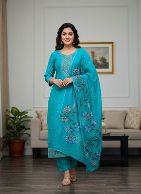 shhop Embroidered Kurta, Salwar & Dupatta Set