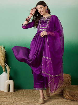 Sangria Embroidered Kurta, Trouser/Pant & Dupatta Set