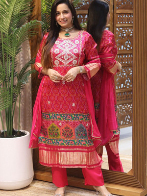 K Y W Embroidered Kurta, Trouser/Pant & Dupatta Set