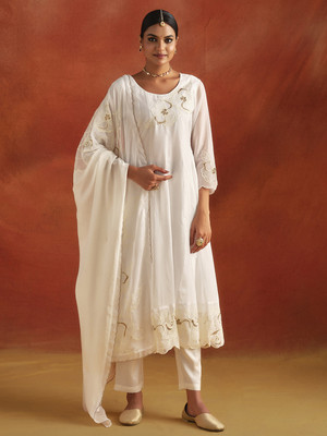 Jaipur Kurti Embroidered Kurta, Trouser/Pant & Dupatta Set