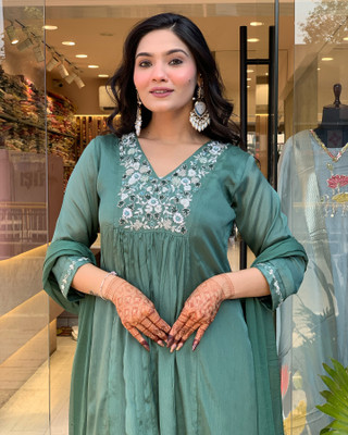 Firewave Embroidered Kurta, Trouser/Pant & Dupatta Set