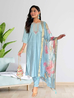 Radhamadhav Fiashan Embroidered Kurta, Trouser/Pant & Dupatta Set