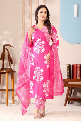 berlino Floral Print Kurta, Trouser/Pant & Dupatta Set