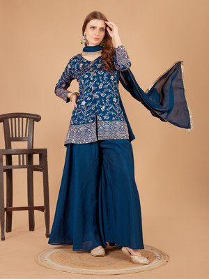 Xomantic FASHION Embroidered Kurta, Palazzo & Dupatta Set