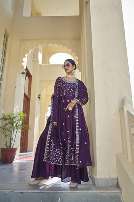 Diva's Choice Embroidered Kurta, Palazzo & Dupatta Set