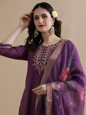Aksa Fashion Embroidered Kurta, Trouser/Pant & Dupatta Set