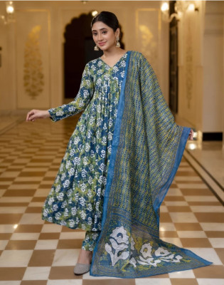 THE Z KARA Floral Print Kurta, Palazzo & Dupatta Set