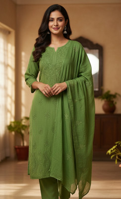 Awadh chikankari art Embroidered Kurta, Palazzo & Dupatta Set