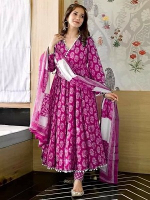 badodiya's Printed Anarkali Kurta, Bottom & Dupatta Set