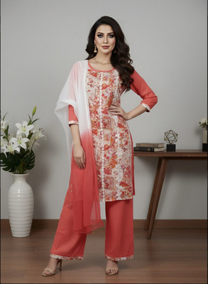 CornHubb.in Printed Kurta, Palazzo & Dupatta Set