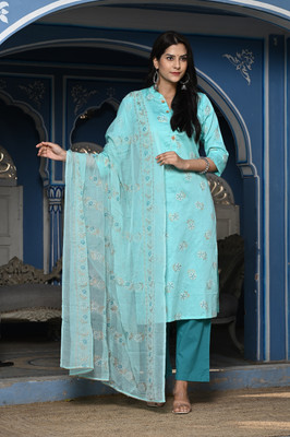 saadgee Floral Print Kurta, Trouser/Pant & Dupatta Set