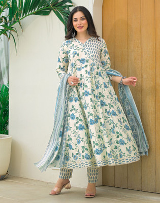 Skylee Floral Print, Geometric Print Kurta, Salwar & Dupatta Set