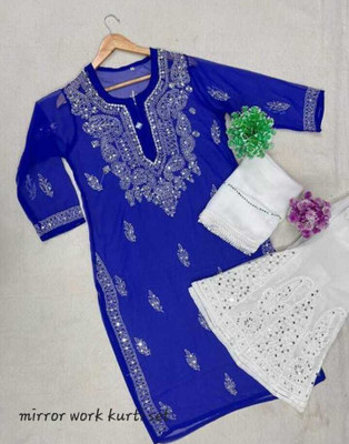 Chikankari Fashion Collection Embroidered Kurta, Palazzo & Dupatta Set
