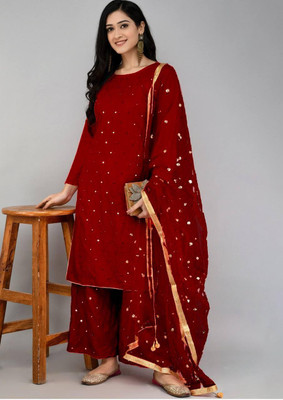 jenswi Embellished Kurta, Palazzo & Dupatta Set