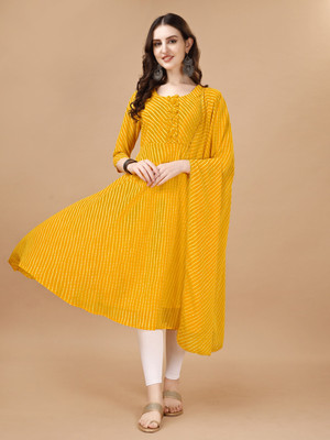 HouseOfCommon Women Printed Anarkali Kurta(Yellow)
