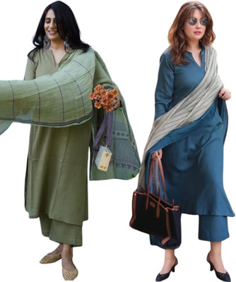 Hiva Trendz Solid Kurta, Trouser/Pant & Dupatta Set