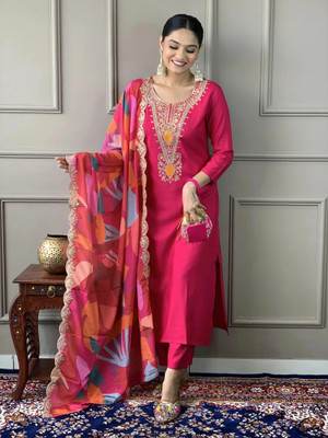 Tylissa Embroidered, Self Design Kurta, Trouser/Pant & Dupatta Set
