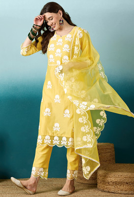 SheWill Embroidered Kurta, Trouser/Pant & Dupatta Set