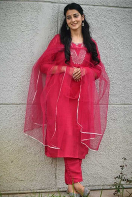 CLAVINET Embroidered Kurta, Trouser/Pant & Dupatta Set