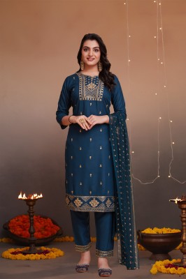 IndiMuse Embroidered Kurta, Salwar & Dupatta Set