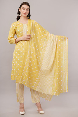 Eelika Polka Print Kurta, Trouser/Pant & Dupatta Set