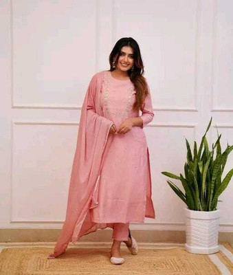 HarikrushnaEnterprise Embroidered Kurta, Trouser/Pant & Dupatta Set