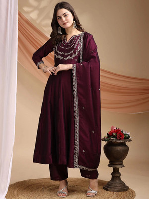 Blue Wish Embellished, Embroidered Kurta, Trouser/Pant & Dupatta Set